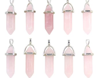 Wholesale Rose Quartz Pendant Healing Crystal Point Stone Bulk Charms for Necklace Jewelry Making