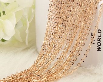 12 PCS Fini Rose Gold Plated Brass Flat Cable Chain pour Necklace Jewelry Making