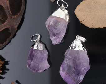 Natural Amethyst Crystal Pendant Healing Quartz Point Stone Charms for Necklae Jewelry Making