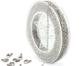 Stainless Steel Flat Cable Chain Spool Roll Raw Chain for Jewelry Making(33 Feet, 2mm)