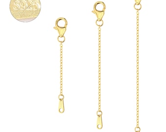 14K Gold Plated Necklace Extender Sterling Silver Extension Chain with Lobster Clasps 2" 3" 4" Chain for DIY Necklace Bracelet Jewelry