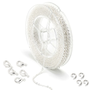 33 Feet Silver Plated Solid Brass Flat Cable Chain for Necklace Roll Chain Spool for Jewelry Making, 2mm