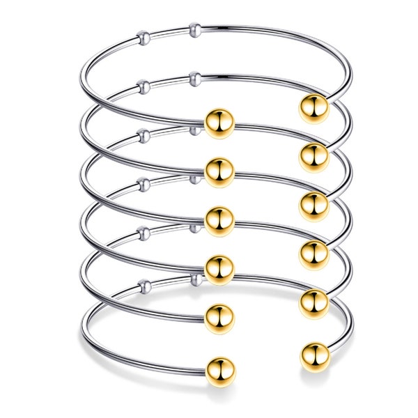 6PCS Acier inoxydable Open Cuff Bracelet Ball-end Vis Off Blank Bangle Détachable Gold Beads Bracelet En vrac pour la fabrication de bijoux