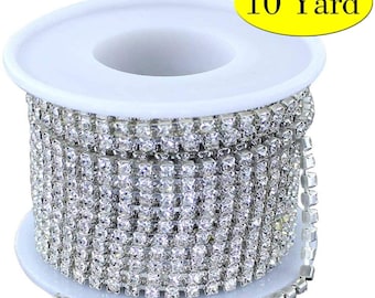 10 Yard Clear Crystal Rhinestone Chain 2.8MM Silver Close Trim Cup Chain Bulk for Craft Jewelry Making
