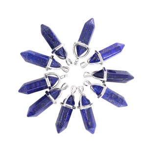 10PCS Natural Lapis Lazuli Hexagonal Stone Healing Point Chakra Pendants Bulk Charms for Jewelry Making