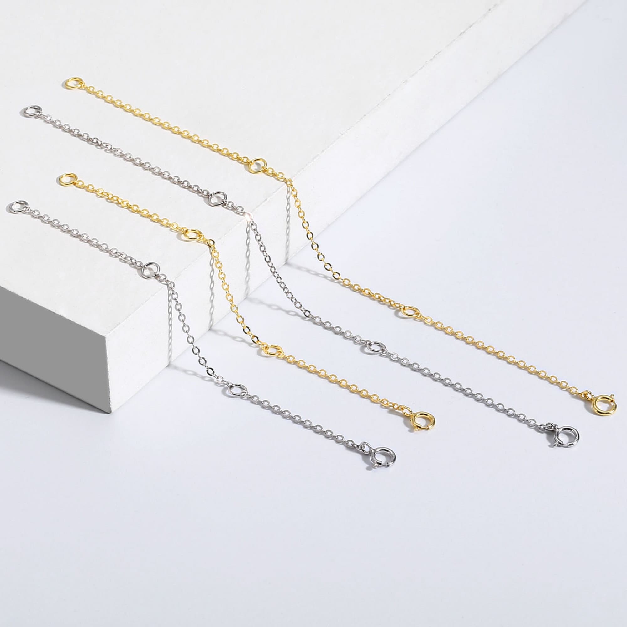  4Pcs 925 Sterling Silver Necklace Extender, Gold Chain