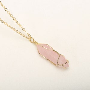 Rose Quartz Crystal Stone Pendant Full Wire Wrapped Natural - Etsy