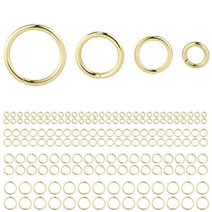 900PCS Mixed Size Open Jump Rings,gold Plated Split Rings,assorted 4mm to 10mm Jewelry Connector Brass Rings