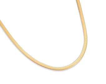 Snake Chain Necklace in Gold, Stainless Steel Snake Chain for Women, Adjustable Flat Chain