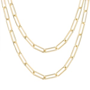 14K Gold Plated Paperclip Chain Necklace Paper Clip Link Chain 24 Inches Brass Necklace for Gift Jewelry Making