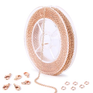 Rose Gold Plated Solid Brass O Chain, DIY Roll Cable Chain Spool,  Rose Gold Chain Bulk for for Jewelry Making (2MM)