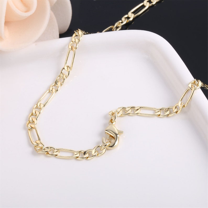14K Gold Plated Brass Figaro Chain Choker Necklace Flat Thin Etsy