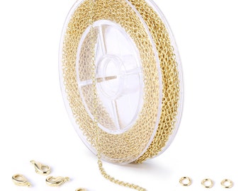 Gold Plated Solid Brass O Chain Spool, Bulk Chain for Necklace, Light Gold Cable Chain for Jewelry Making (2MM)