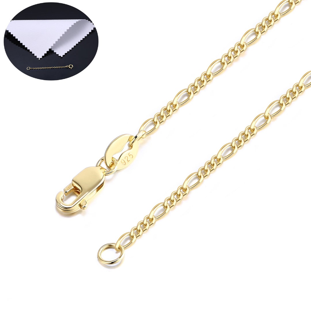 925 Sterling Silver 14K Gold Plated Figaro Chain, 18” Necklace Equip ...