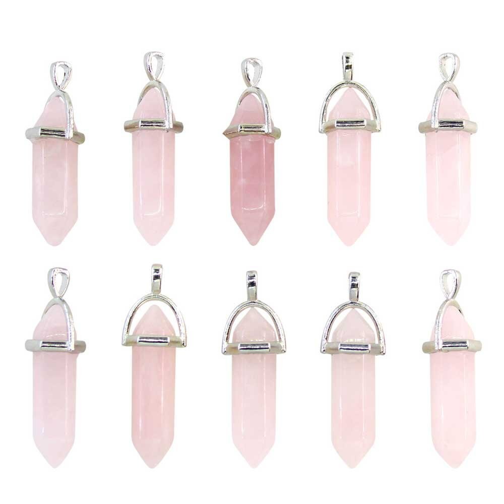 Wholesale Rose Quartz Pendant Healing Crystal Point Stone Bulk Charms for Necklace Jewelry Making
