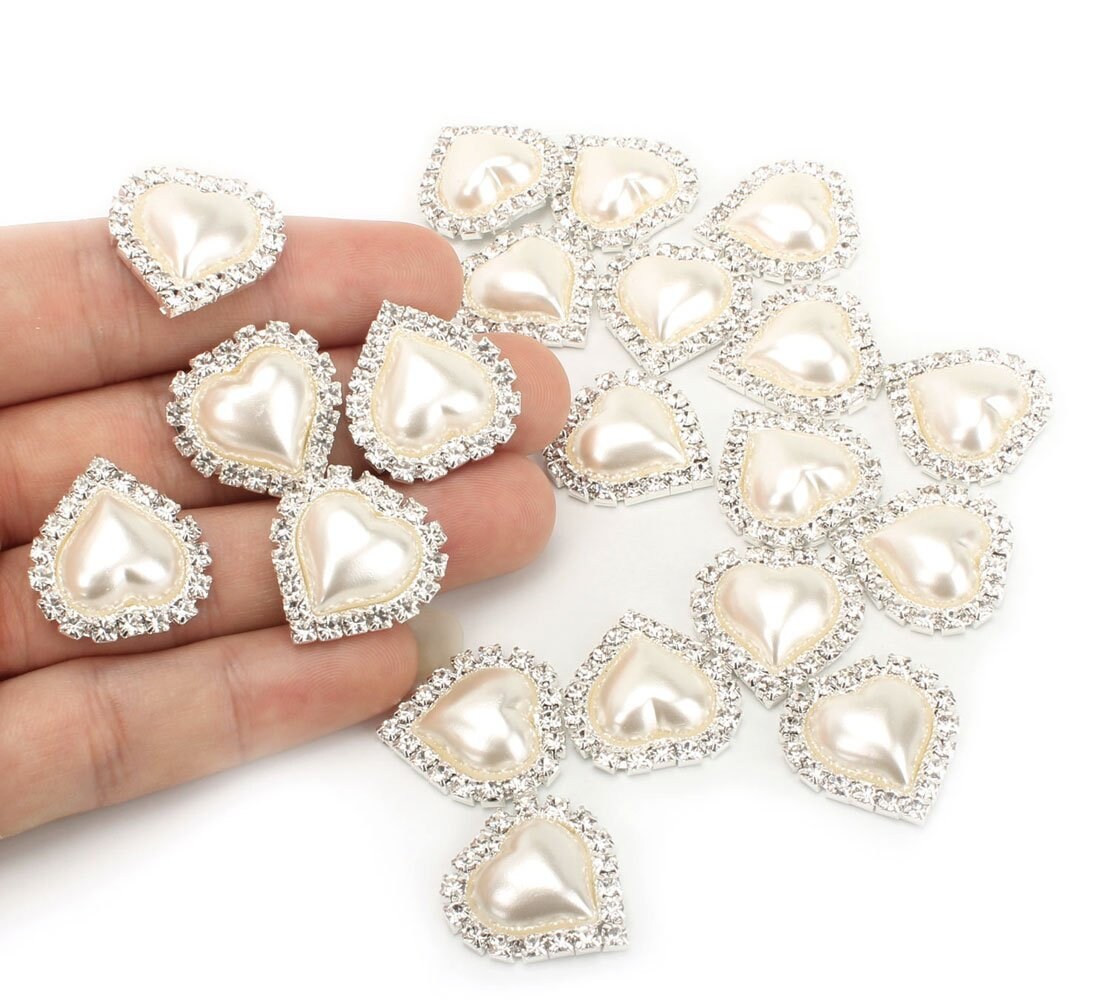 20PCS Heart Ivory Pearl Clear Rhinestone Buttons | Etsy