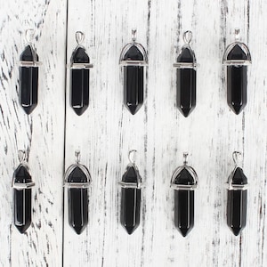 Genuine Black Obsidian Pendant Hexagonal Stone Quartz  Crystal Pendants for Jewelry Making