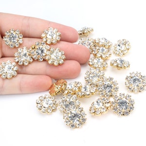 Wholesale 24PCS Clear Rhinestone Buttons, Super Bling Metal Glass Buttons Supplies Bulk for Craft Hair Wedding Decro