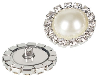 Wholesale 20 PCS Round Crystal Ivory Pearl Rhinestone Buttons Bulk，18MM(Shank and Flat）