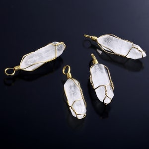 6 PCS Wire Wrapped Clear Quartz Stone Pendant, Natural Healing Crystal Point Bulk Charms for Necklace Making