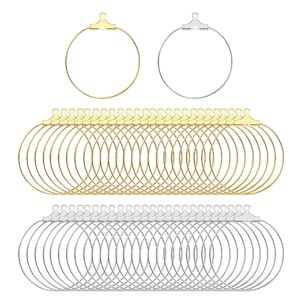 100pcs Round Beading Hoop Earring Findings,  Hoop Earring Component with Loop for Jewelry Making (Gold and Sliver,25mm)