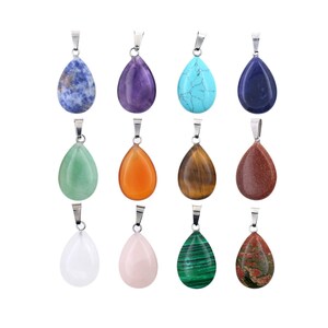 Wholesale 12-24PCS Teardrop Quartz Crystal Pendant Assorted Natural Chakra Stone Charms Pendant Bulk for Jewelry Making