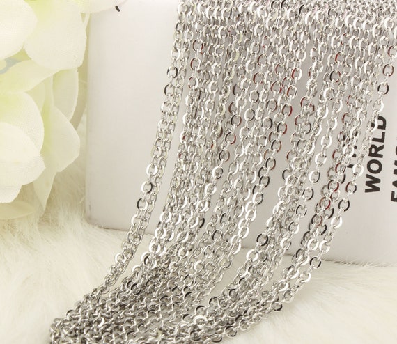 Wholesale 12 PCS Stainless Steel Flat Cable Chain Finished Necklace Chains  Bulk for Jewelry Making18-30 Inches 