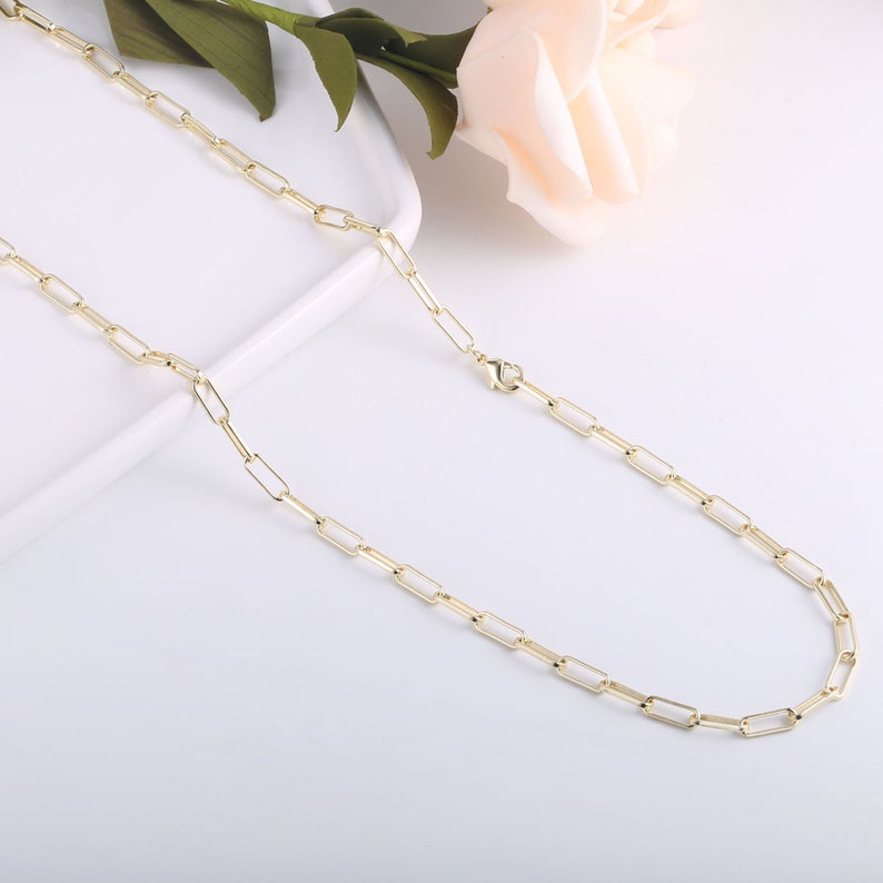 14K Gold Plated Paperclip Chain Necklace Paper Clip Link Chain Etsy