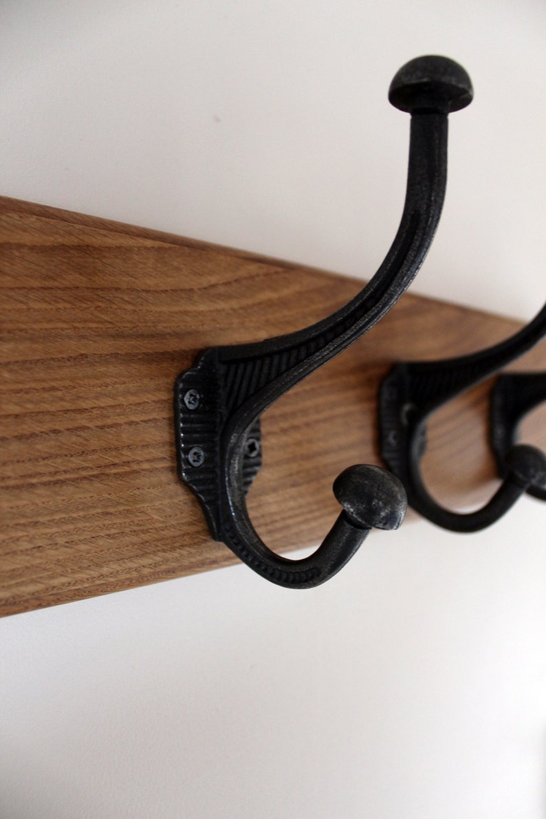 Oak Coat Hook/coat Rail With Antique Iron/cast Iron Hooks Etsy UK