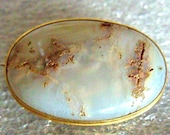 Antique Agate Jewelry - 10k Agate Brooch - Victorian Dendritic Moss Agate Cabochon set in 10k Yellow Gold - Translucent Agate Pin