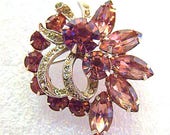 Eisenberg Ice - 1950's Swarovski Crystal and Lavender Brooch - Mid Century Rhinestone Costume Jewelry