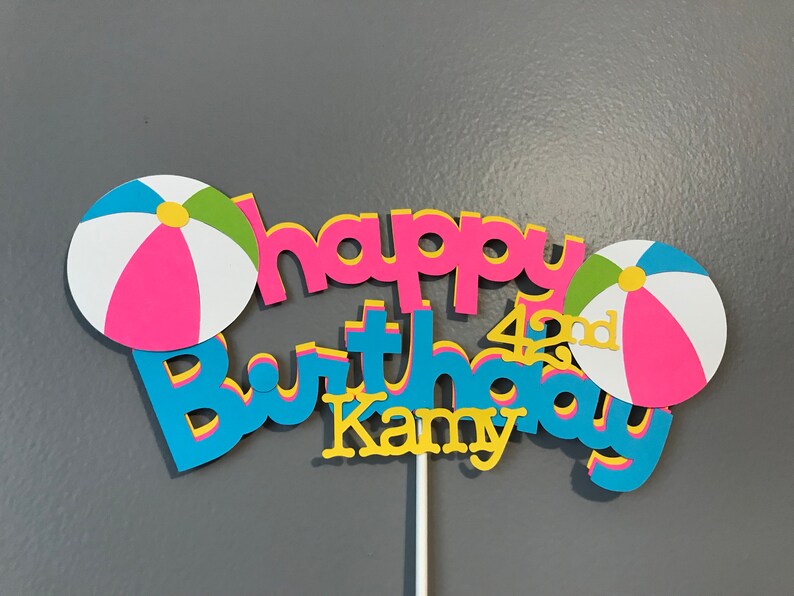 Girl Happy Birthday Beach Ball and Beach Girl Cake Topper - Etsy