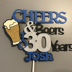 Cheers & Beers Cake Topper with added name (age or years customizable)