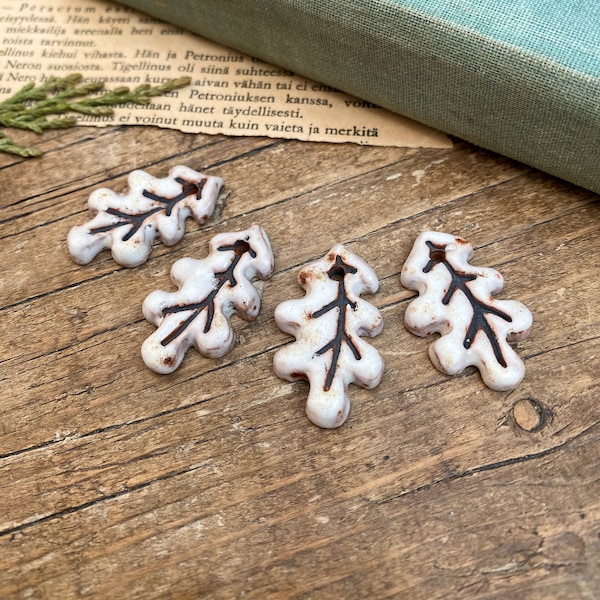 4 Large Ceramic beads, Rustic Ceramic bead set, white ceramic beads