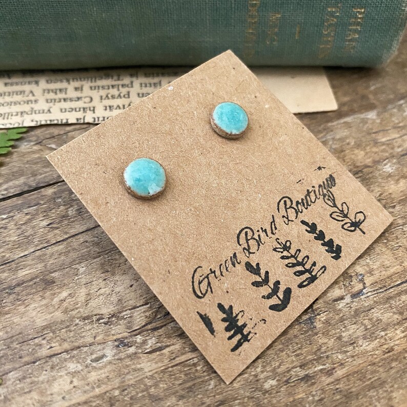 Ceramic Turquoise Earrings, Silver Stud Earrings, Pottery earrings image 3