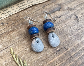 Beach stone earrings, Ceramic earrings.