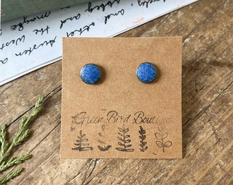 Ceramic Stud Earrings, Silver Stud Earrings, Indigo blue earrings