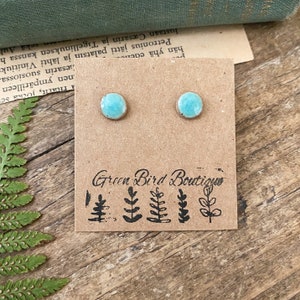 Ceramic Turquoise Earrings, Silver Stud Earrings, Pottery earrings image 1