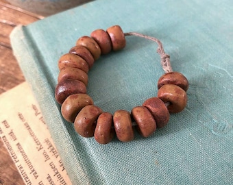 15 Coffee Brown Ceramic Beads: Handmade Terracotta Clay Set