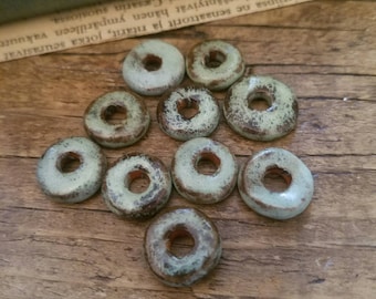 10 Ceramic Discs, Rustic Ceramic beads