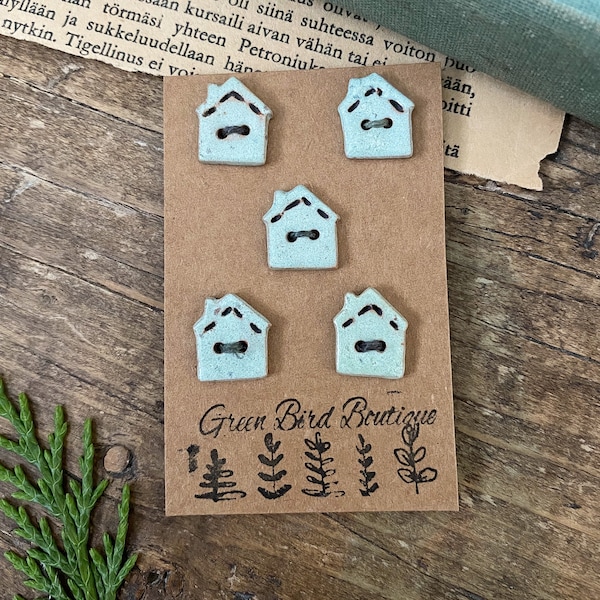 Ceramic House Buttons, Rustic Clay Fasteners, Pottery Buttons