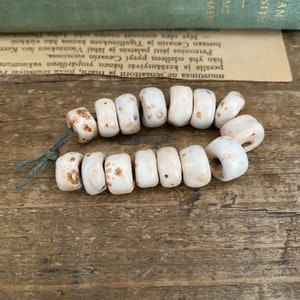 15 Rustic White Ceramic Beads: Handmade Stoneware Clay Set