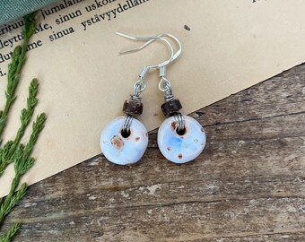 White Pottery Earrings, Ceramic Earrings