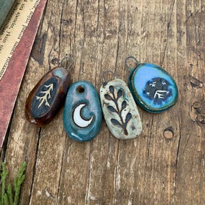 Set of 4 Ceramic Charms. Rustic ceramic pendants, Oil diffuser pendants, Large Ceramic beads