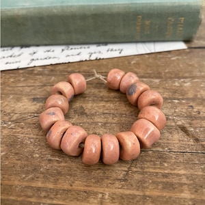15 Speckled Pink and Lilac Ceramic Beads, Pottery Beads