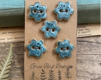 Set of 5 Ceramic speckled blue Buttons