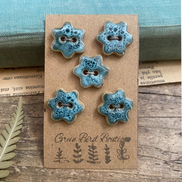 Set of 5 Ceramic speckled blue Buttons