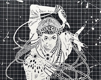 Art Paper Cut in white colour " Syrena " Art Papercutting , Original Paper Cut Artwork from Jibaro episode , hand cut art, wall decor , 2024