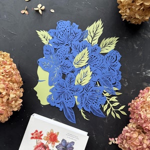 Hand cut paper collage, girl silhouette, &quot;Hopes&quot; original paper cutting, small decor, floral paper artwork by Eugenia Zoloto, 2025