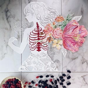 Arte su carta colorata ad acqua, ritagliata a mano, collage di carta con acquerello "Heel your ferite", opere d'arte originali su carta, decorazioni per la casa con tecnica mista